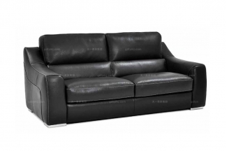 高端品牌现代意大利进口黑色真皮办公二人沙发