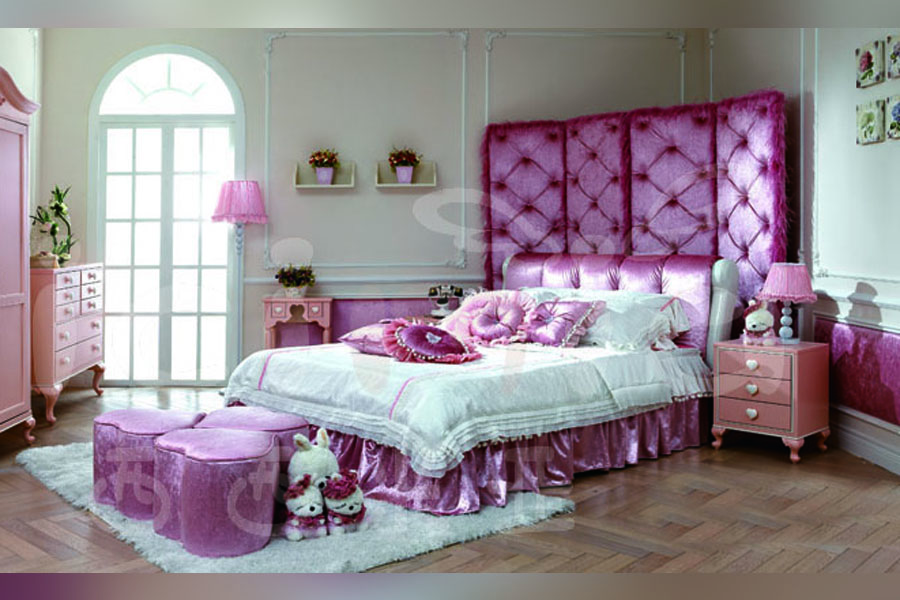 高端别墅儿童星欧注册品牌真皮红色儿童床