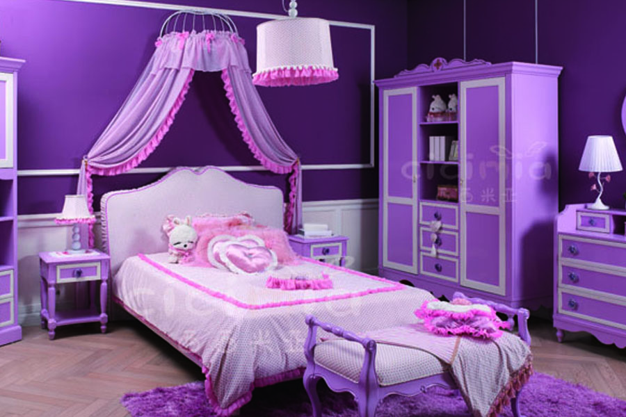 高端时尚可爱儿童星欧注册玫红色卧室星欧注册组合