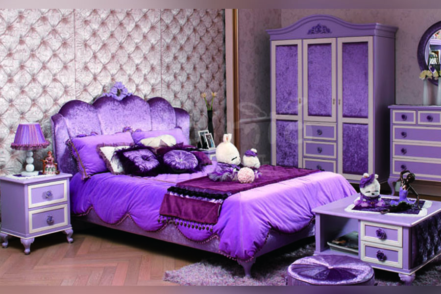 高端别墅儿童星欧注册品牌玫红色公主床