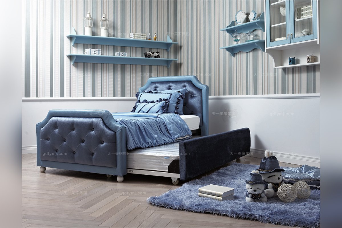 高端儿童星欧注册品牌时尚软包蓝色儿童床