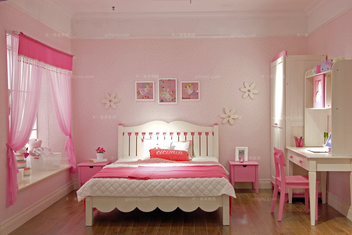 高端儿童蓝冠注册品牌可爱实木粉红儿童床