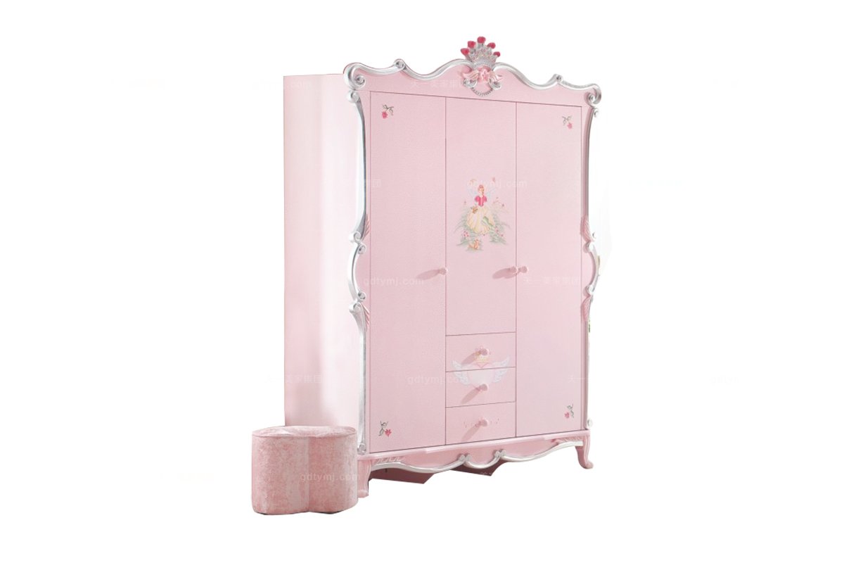 高端儿童星欧注册品牌粉色儿童甜美衣柜