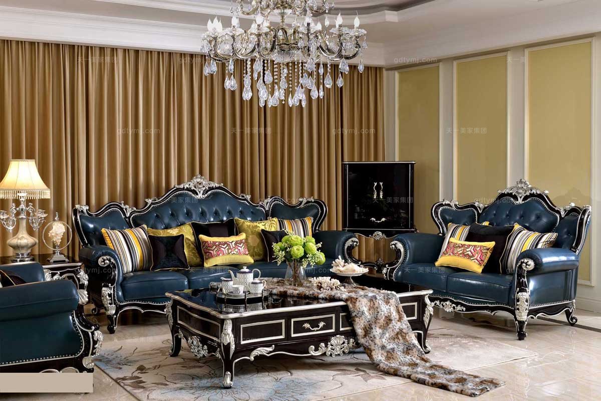 高端别墅星欧注册品牌法式雕花真皮三人位沙发