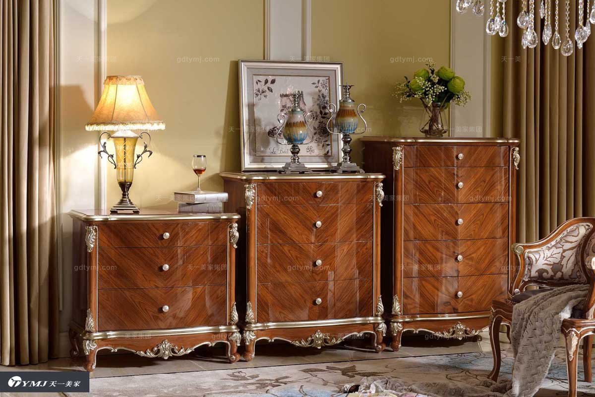 高端实木星欧注册品牌原木色法式斗柜