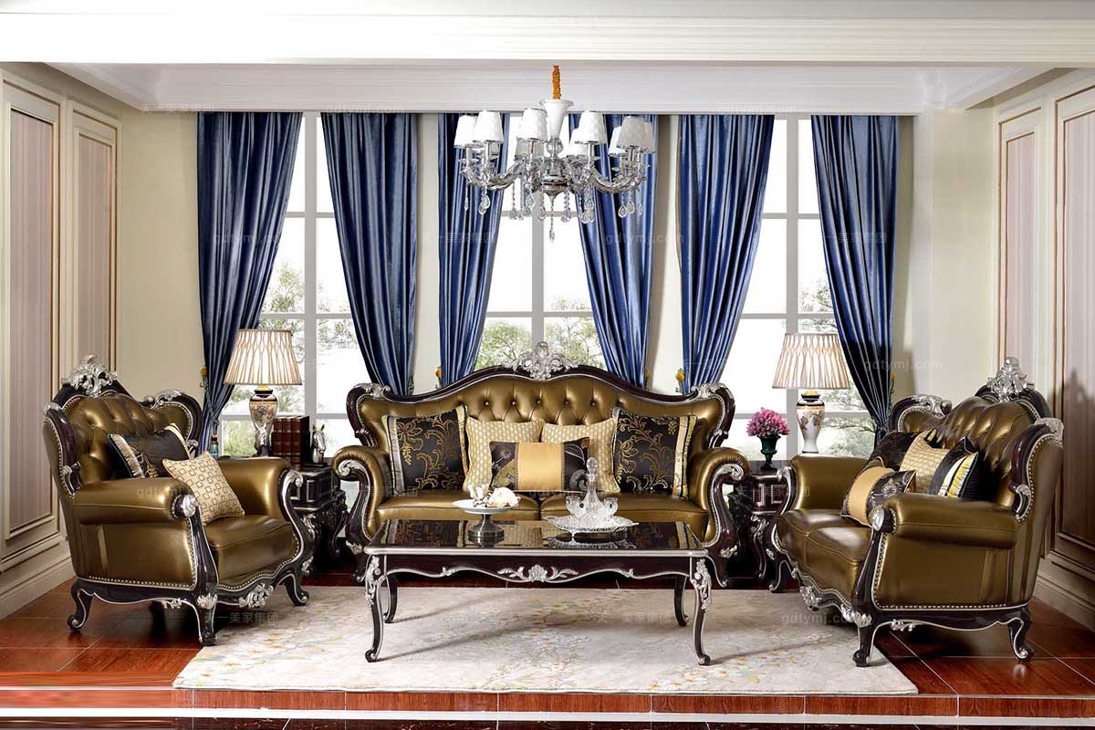 名贵别墅会所星欧注册品牌法式实木雕花土豪金沙发