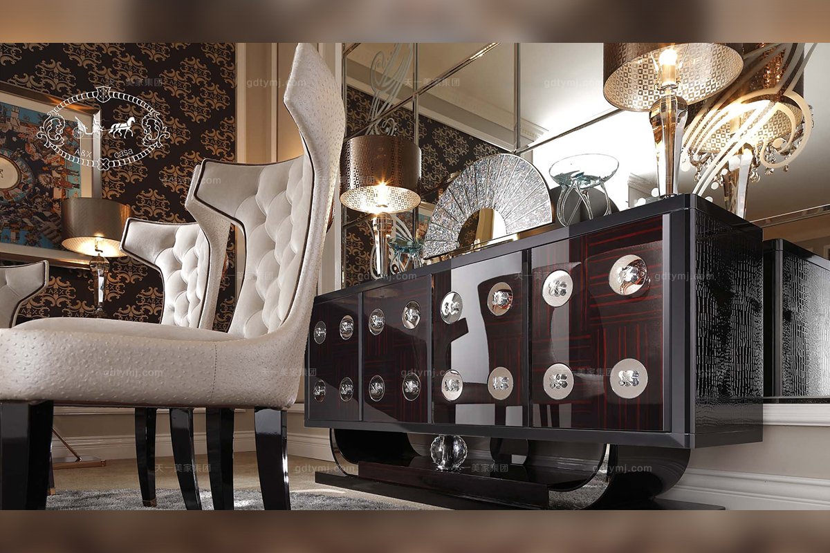 五星级酒店星欧注册品牌实木亮黑装饰餐柜