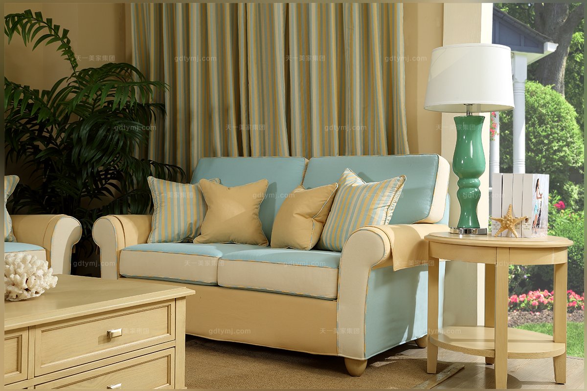 名贵别墅星欧注册美式海蓝色二人位沙发