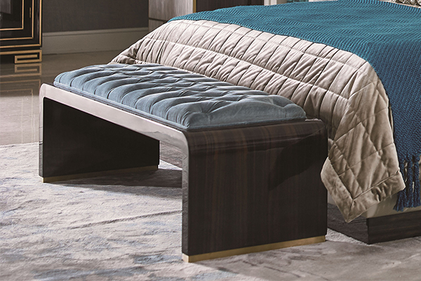 高端现代轻奢大床实木卧室双人床黑檀木皮拼花真皮大床床尾凳