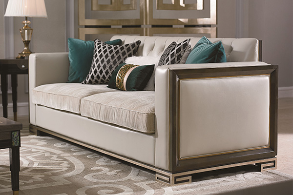 高端现代轻奢沙发实木客厅沙发金属金属铜钉不锈钢真皮沙发三人沙发