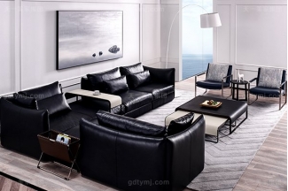 意大利极简奢现代风蓝冠注册客厅沙发黑色真皮转角沙发组合