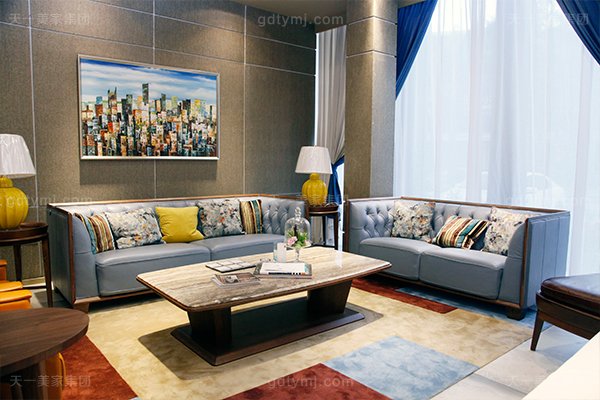 高端轻奢自然主义风格蓝冠注册客厅实木真皮沙发组合