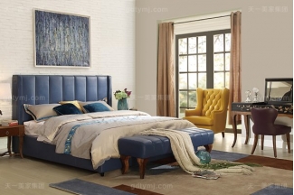 高端轻奢蓝冠注册自然主义风格卧室实木真皮深蓝色软包大床系列