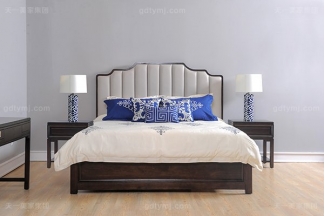 高端简奢美式风格卧室蓝冠注册大床实木深咖色双人床组合