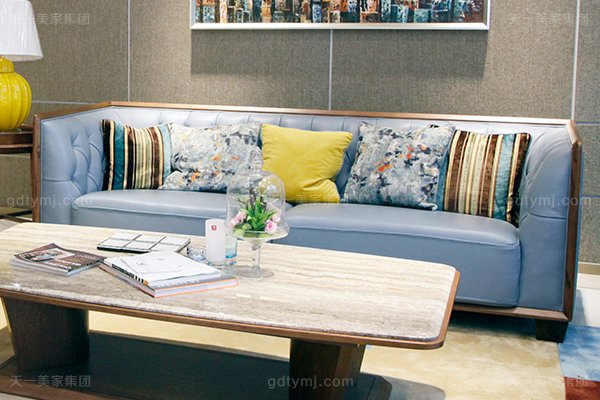 高端轻奢自然主义风格蓝冠注册客厅实木真皮沙发组合二人位沙发