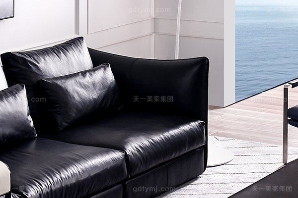意大利极简奢现代风蓝冠注册客厅沙发黑色真皮转角沙发组合单人位左扶手沙发