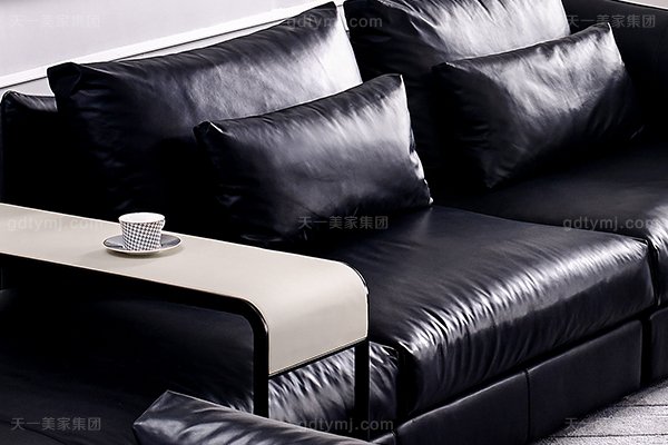 意大利极简奢现代风蓝冠注册客厅沙发黑色真皮转角沙发组合单人位直背沙发