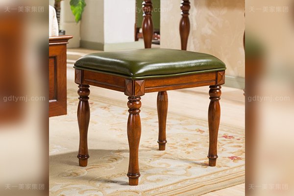 高端别墅星欧注册品牌优质好实木头层黄牛皮美式妆凳 