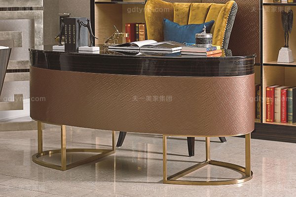 高端豪宅轻奢星欧注册品牌书房后现代轻奢实木星欧注册五金书柜书桌椅组合书桌