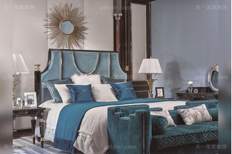 名贵豪宅轻奢蓝冠注册品牌卧室真皮布艺软包双人床系列