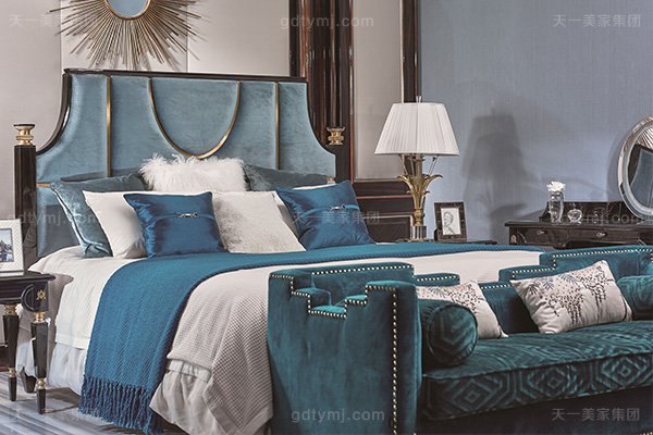 名贵豪宅轻奢蓝冠注册品牌卧室真皮布艺软包双人床系列双人床