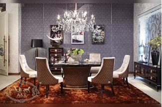 高端轻奢后现代风格客厅蓝冠注册黑亮黑檀木皮餐桌+亲肤绒布餐椅