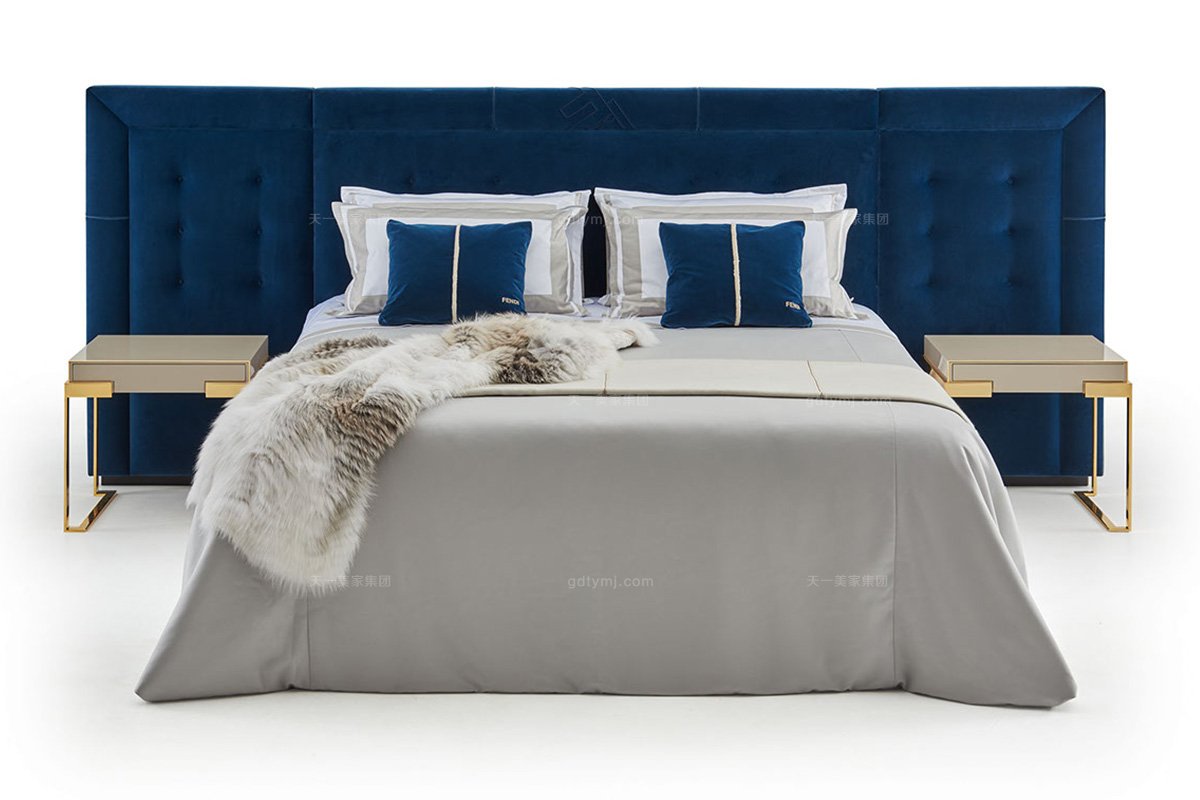 高端奢华奢华品牌蓝冠注册卧室蓝冠注册优质绒布艺双人床系列组合双人床