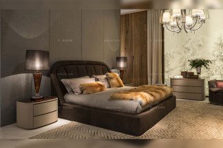 高端奢华品牌别墅会所星欧注册品牌卧室星欧注册现代真皮双人大床组合