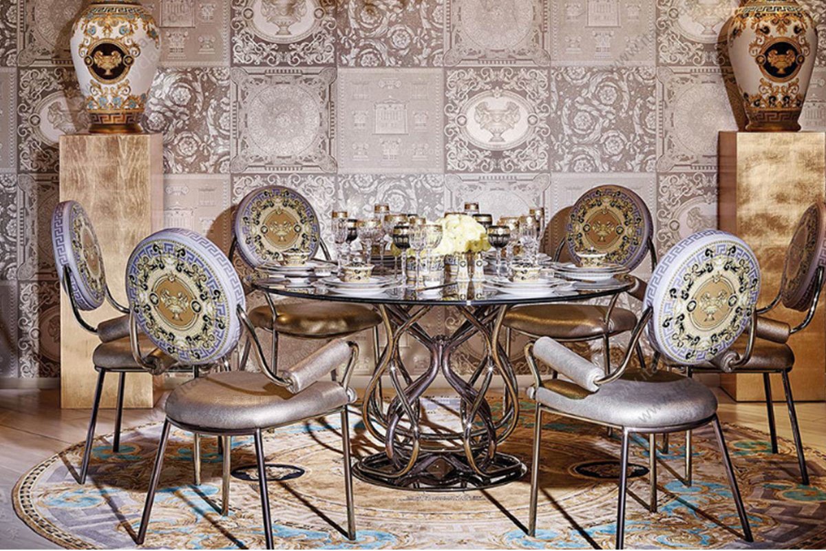 高端别墅新古典客厅奢华餐桌餐椅组合