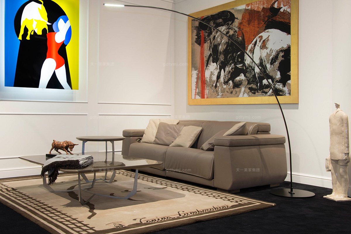 世界奢华豪华星欧注册会所星欧注册品牌客厅时尚棕色真皮双人位沙发