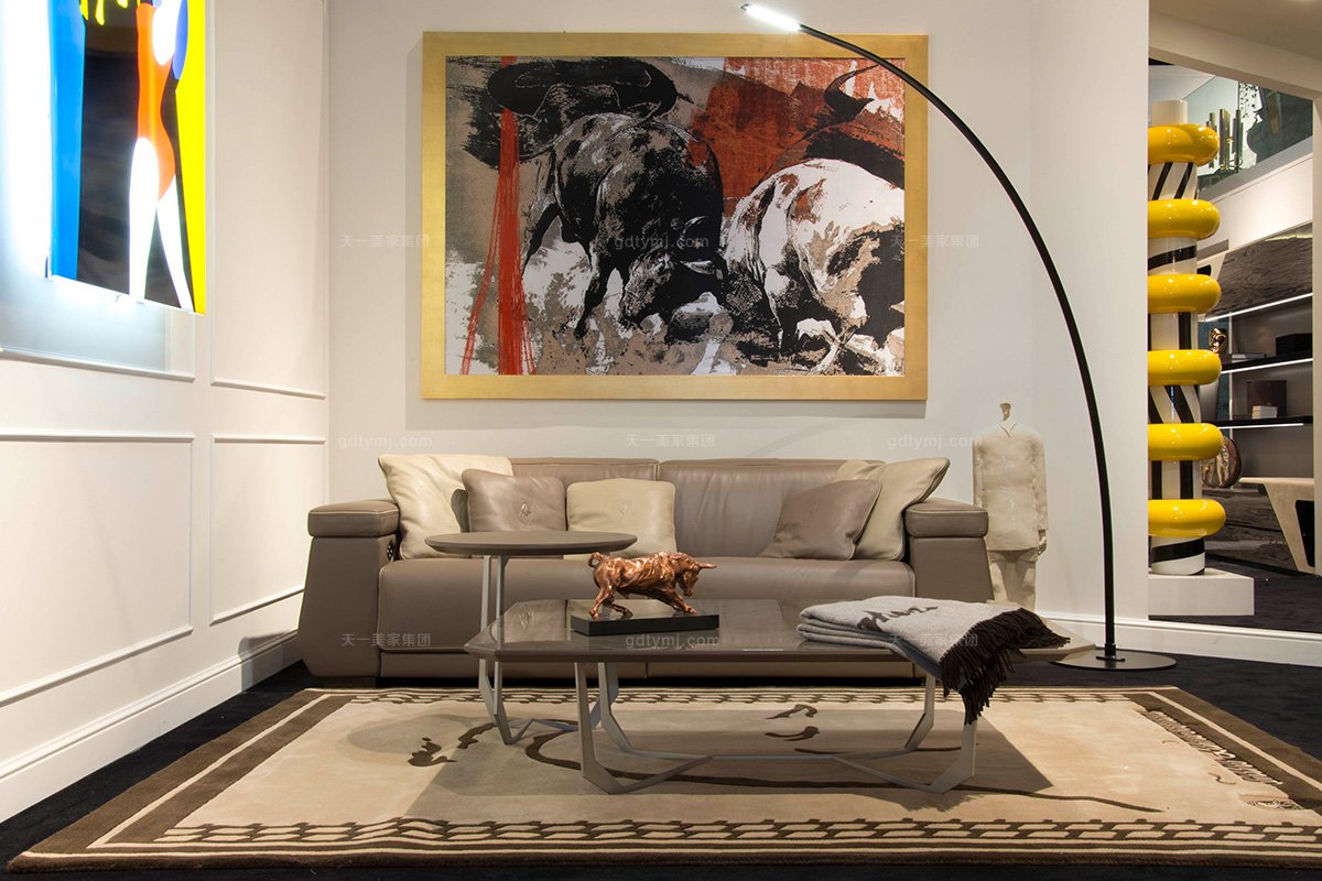 世界奢华豪华星欧注册会所星欧注册品牌客厅时尚棕色真皮双人位沙发