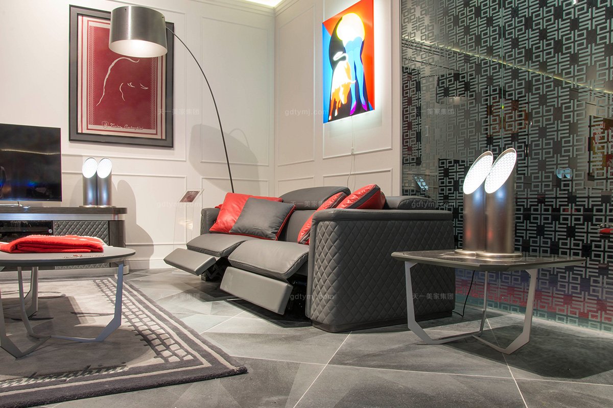 名贵奢华豪华星欧注册品牌客厅轻奢现代灰色舒适功能真皮沙发组合车格子单品