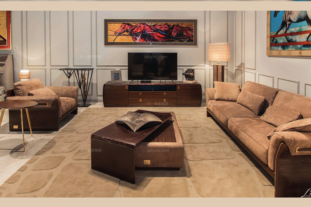 名贵奢华蓝冠注册品牌轻奢现代客厅棕色布艺软包沙发组合单位沙发