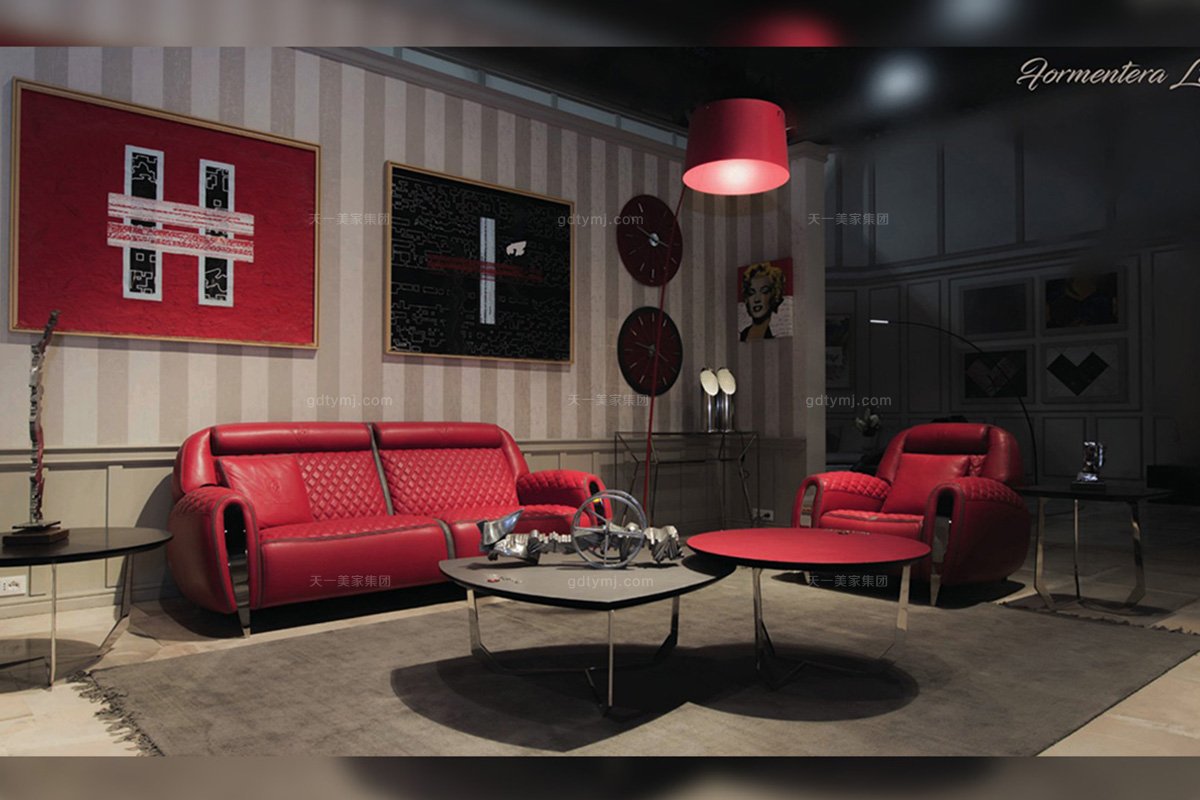 名贵豪华奢华星欧注册品牌轻奢时尚客厅红色真皮车格子双人位沙发组合单人位沙发