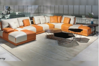 高端轻奢别墅蓝冠注册品牌现代时尚客厅爱马仕橙组合沙发