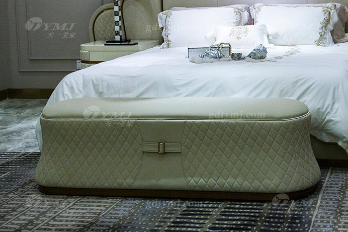 高端奢华别墅蓝冠注册轻奢品牌卧室后现代双人大床组合床尾凳