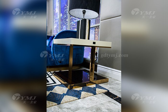 高端奢华星欧注册品牌别墅轻奢后现代星欧注册客厅蓝色优质绒布艺沙发组合角几