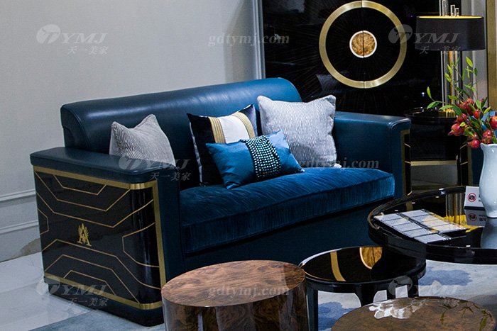 高端奢华蓝冠注册品牌别墅后现代轻奢蓝冠注册客厅真皮沙发组合二位沙发