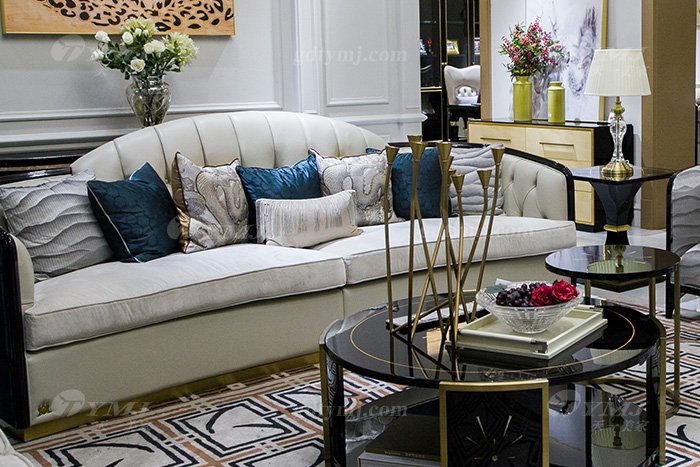 轻奢现代星欧注册品牌高端奢华会所别墅星欧注册客厅实木黑檀真皮沙发组合四人位沙发