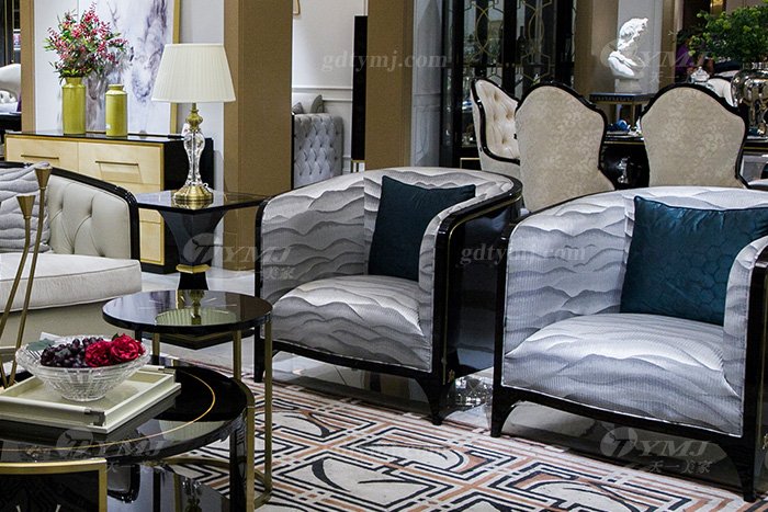 轻奢现代星欧注册品牌高端奢华会所别墅星欧注册客厅实木黑檀真皮沙发组合单人位沙发