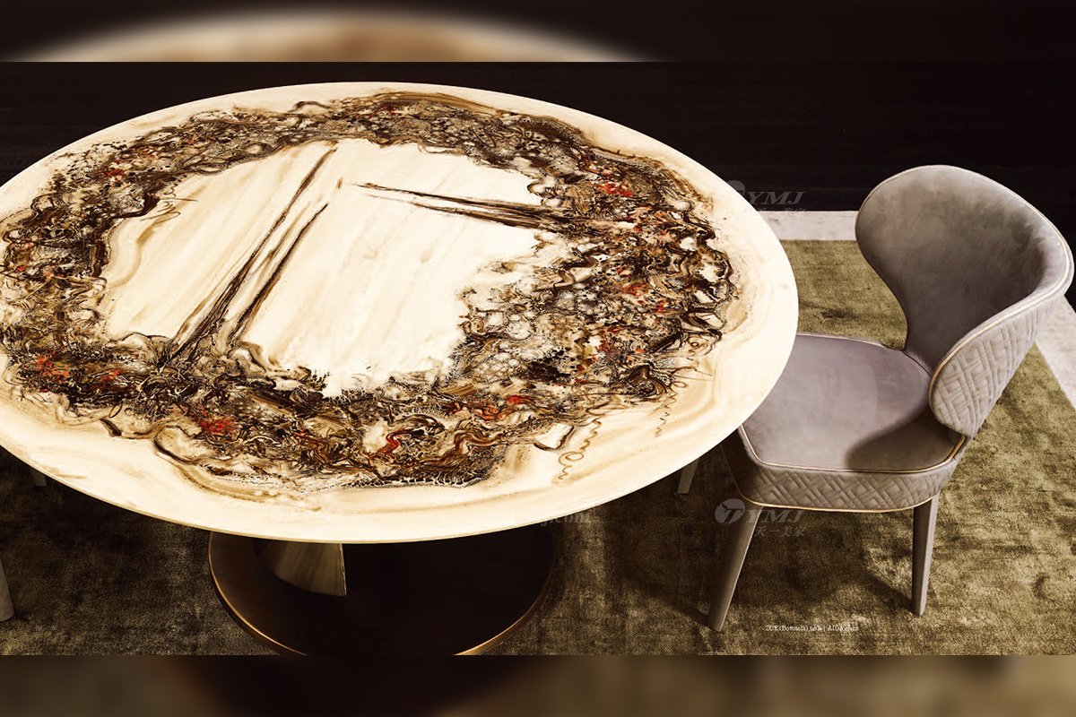 时尚轻奢星欧注册100纯进口意大利星欧注册品牌艺术手绘面五金底餐桌椅餐桌