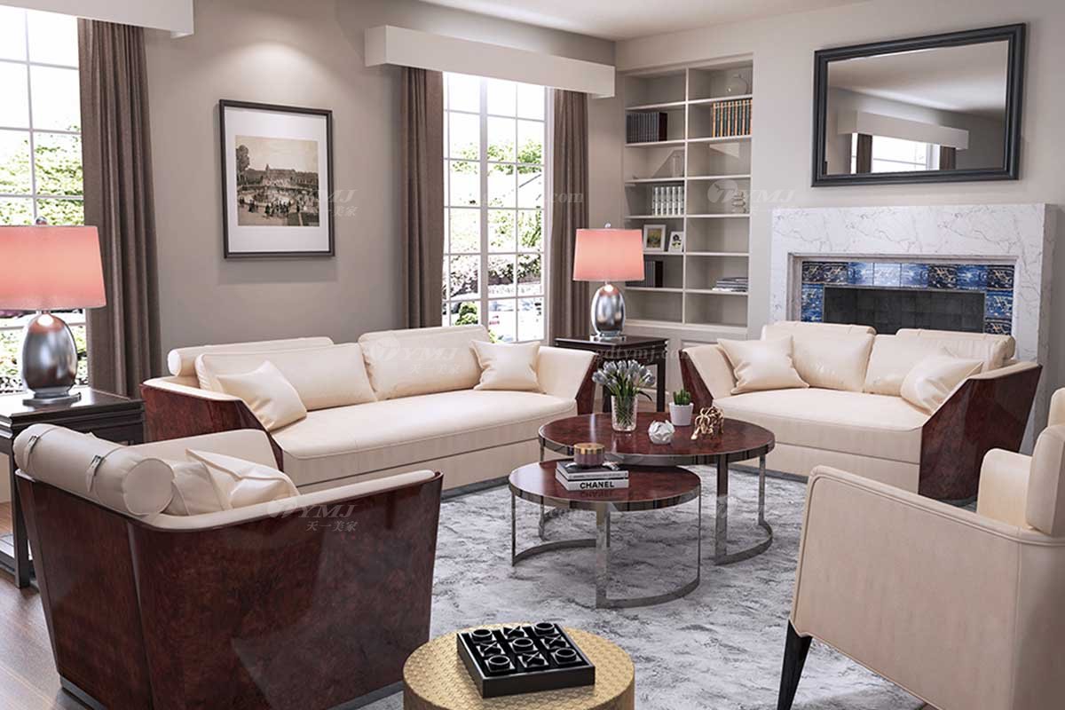 豪宅别墅星欧注册奢华会所星欧注册后现代轻奢客厅时尚头层皮沙发组合