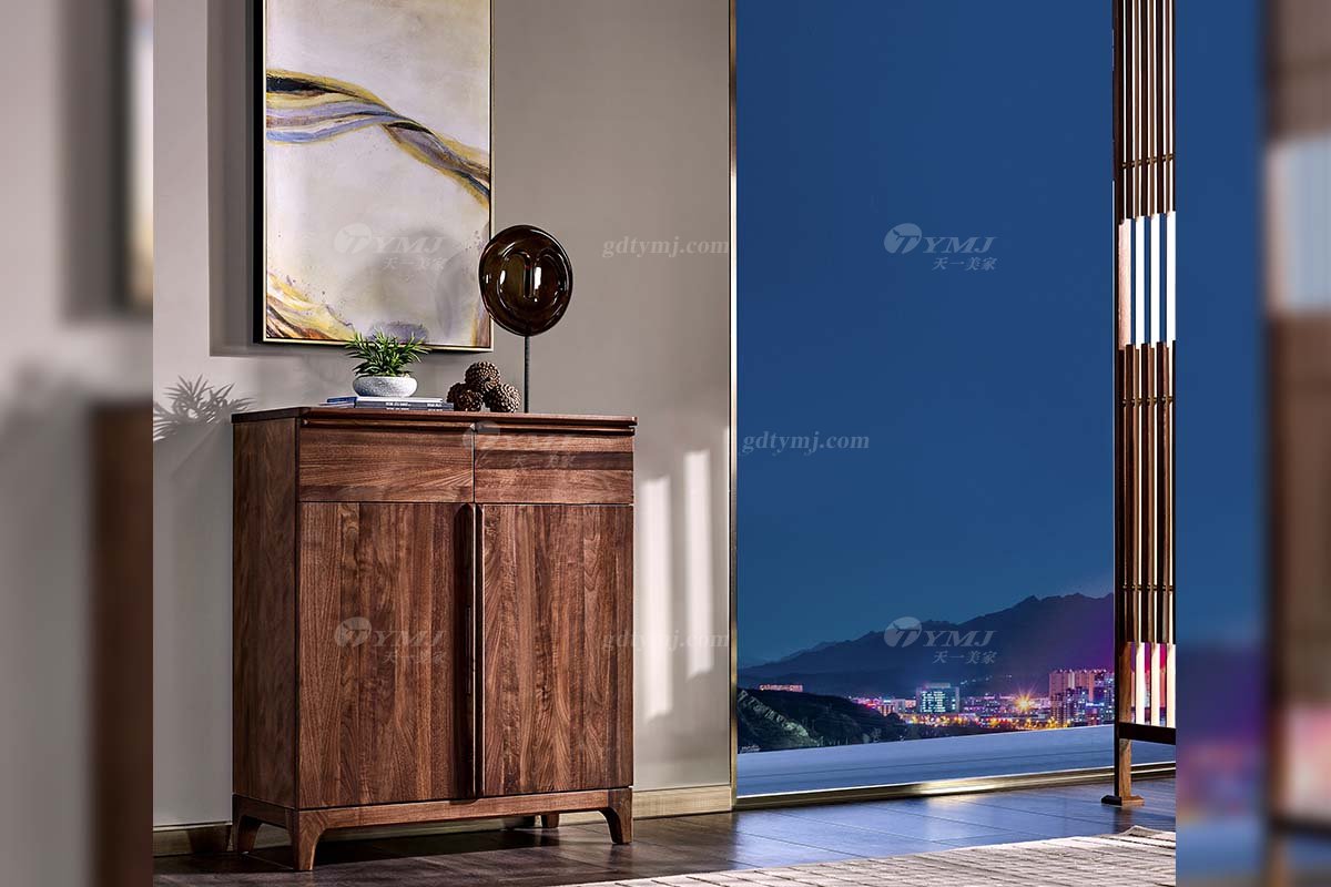 高端会所星欧注册品牌高档样板间星欧注册轻奢新中式风格黑胡桃实木鞋柜系列