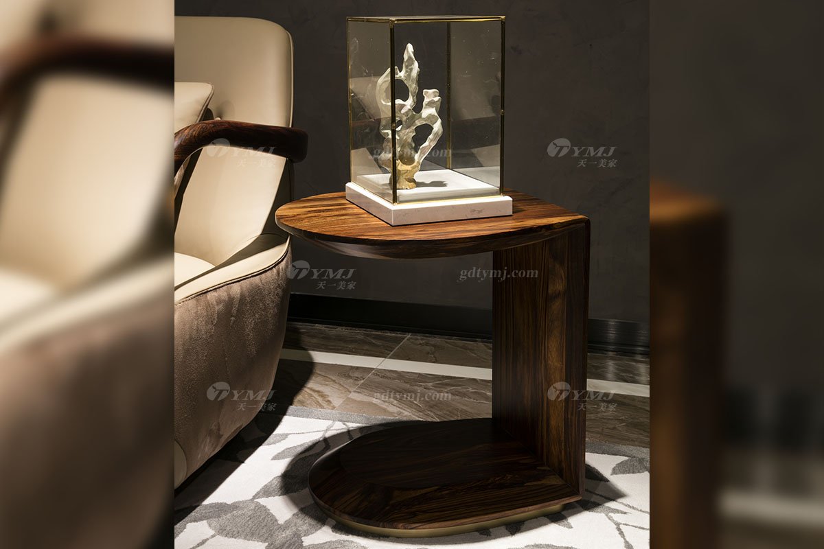 高端豪宅会所星欧注册品牌轻奢新中式风客厅星欧注册高弹高密度海绵真皮沙发系列边几
