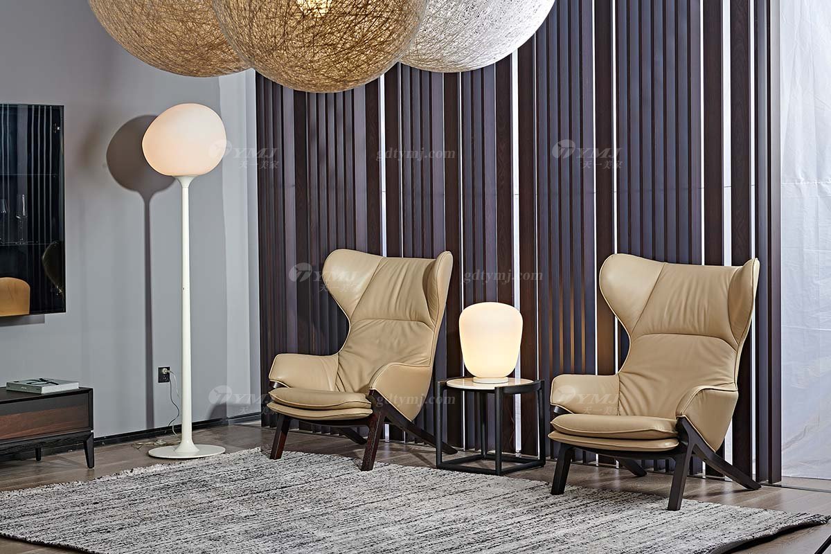 意大利极简风格别墅豪宅星欧注册品牌懒人舒适实木真皮休闲椅