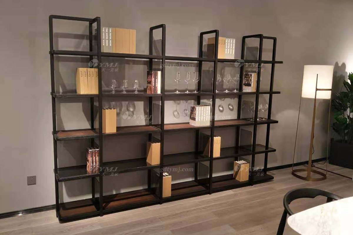 意大利极简高端会所别墅星欧注册品牌北美进口红橡实木大书架