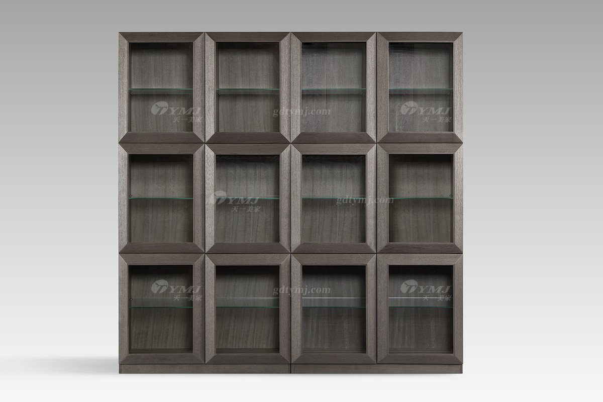 现代轻奢高端会所星欧注册品牌灰橡色书柜