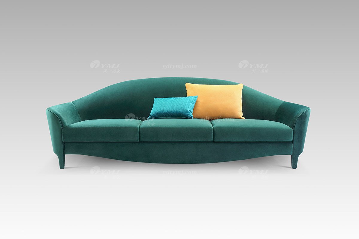 现代轻奢时尚高端别墅意昂绿色绒布艺三位沙发
