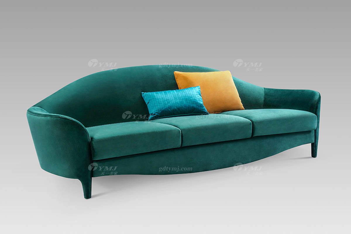 现代轻奢时尚高端别墅蓝冠注册绿色绒布艺三位沙发三位沙发LS2815-36侧面