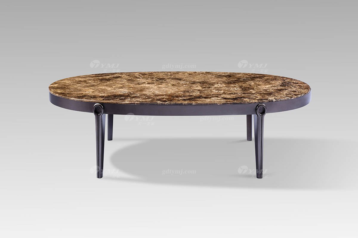 现代轻奢高端会所意昂实木灰橡+网咖色大理石椭圆几